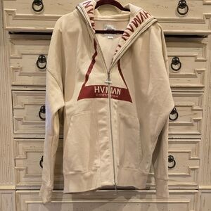 Beige and Red Zip-Up Hoodie
